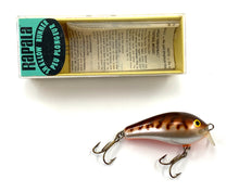 Load image into Gallery viewer, Right Facing View of Vintage TEAL LABEL Box RAPALA SHALLOW FAT RAP Fishing Lure in CRAYFISH
