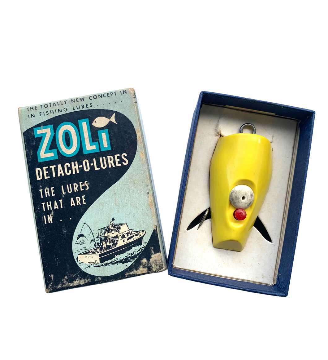 Antique ZOLi DETACH-O-LURES No. 100 Fishing Lure • YELLOW