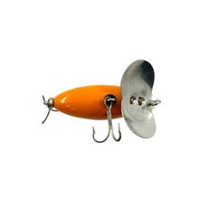 Load image into Gallery viewer, Belly View of FRED ARBOGAST JITTERBUG Vintage Fishing Lure in Orange with Black Dots
