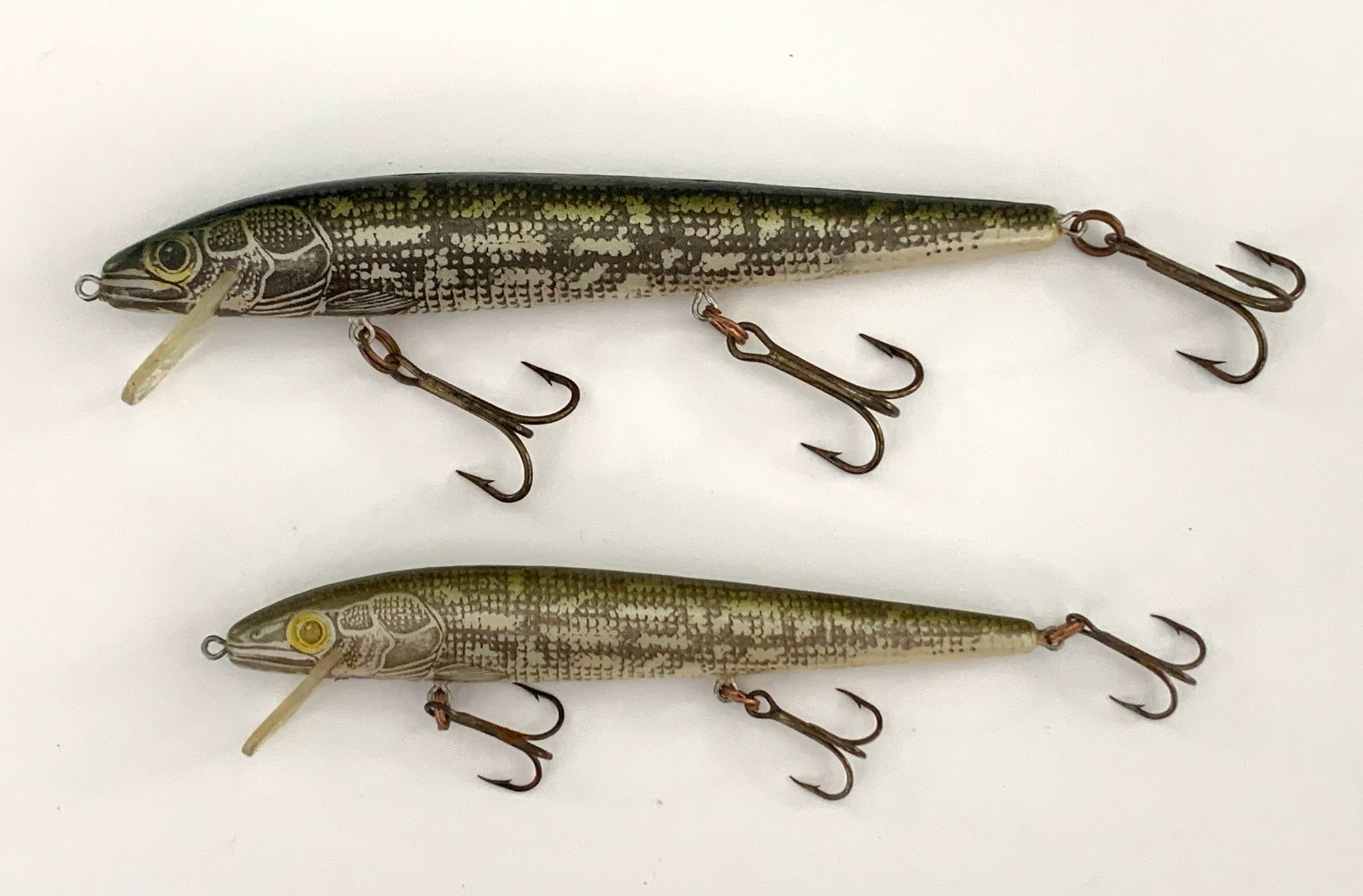 Lot of 2 REBEL LURES 4.5 & 5.5 MINNOW Fishing Lures • NATURALIZED PI –  Toad Tackle