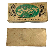 Load image into Gallery viewer, Bottom Box View of H &amp; H LURE MANUFACTURING COMPANY of Phoenix Arizona SCORPION Fishing Lure Box w/ Original Papers. For Sale at Toad Tackle.

