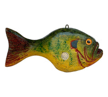 Load image into Gallery viewer, Right Facing View of DULUTH FISHING DECOY (D.F.D.) by JIM PERKINS • LARGE BLUEGILL w/ BUFFALO NICKEL
