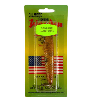 Front Package View of GILMORE of Arkansas SNAKESKIN WOODEN LURE MEDIUM JUMPER Fishing Lure in COPPERHEAD