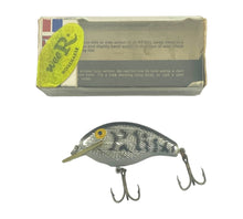 Lade das Bild in den Galerie-Viewer, Left View with Box Top of REBEL LURES Square Lip WEE R SHALLOW Fishing Lure in SILVER/BLACK BACK w/ STRIPES
