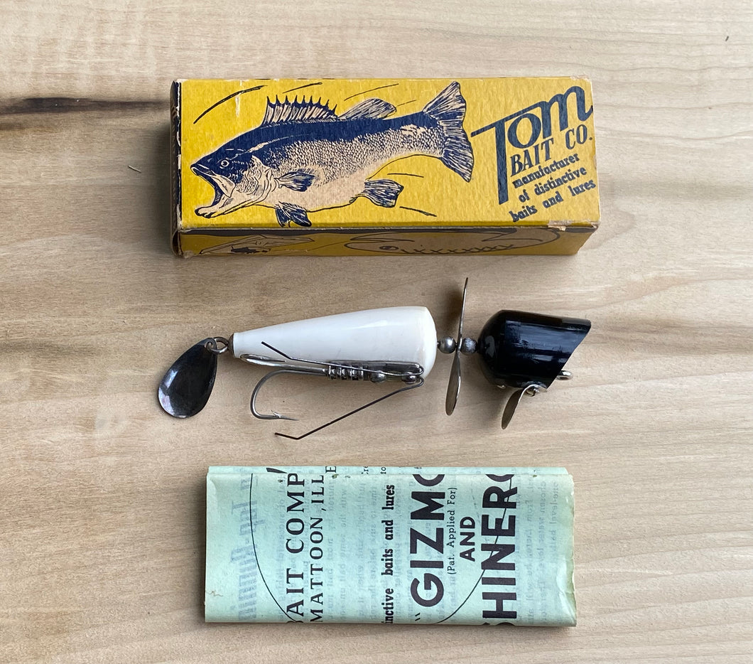 ANTIQUE TOM BAIT COMPANY TOP-RUNNING GIZMO Fishing Lure with ORIGINAL BOX & PAPERS