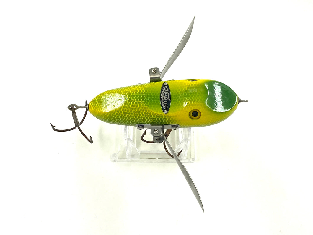 Handmade LE LURE CREEPER Glass Eyed Musky Size Topwater Crawler Wood Fishing Lure • FROG SCALE