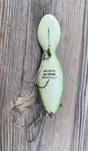 Load image into Gallery viewer, Belly View of HEDDON Phosphorescent MAGNUM TADPOLLY Fishing Lure in Original Vintage Heddon Geometric Box
