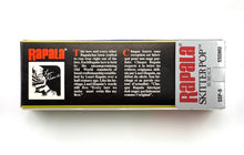 Load image into Gallery viewer, BOX Back View of RAPALA SKITTER POP Topwater Fishing Lure in STAINLESS STEEL GOLD MULLET
