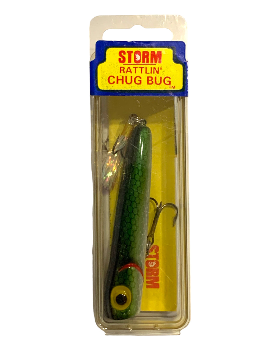 FRONT Package View of STORM MANUFACTURING COMPANY RATTLIN' CHUG BUG Fishing Lure • RAP6 GREEN SCALE