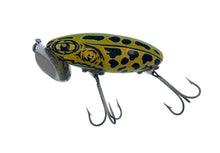 Lataa kuva Galleria-katseluun, Left Facing View of 5/8 oz Fred Arbogast Jitterbug Fishing Lure • LEOPARD FROG w/ YELLOW BELLY
