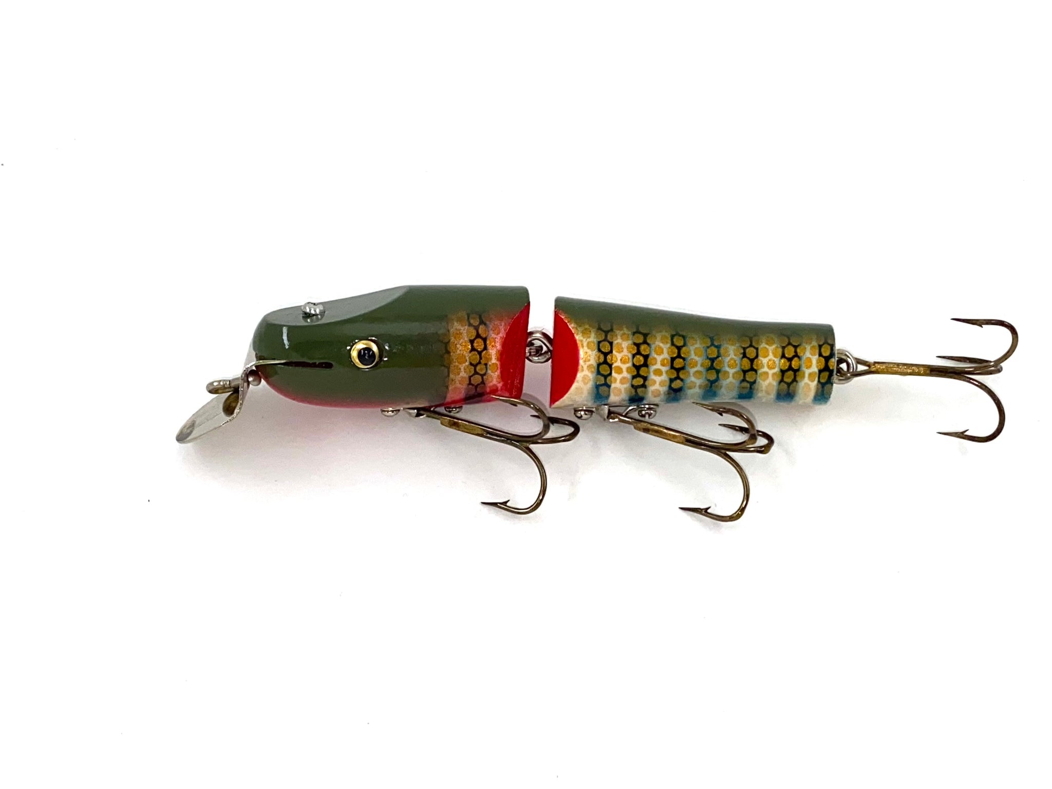 LUCKY STRIKE BAIT WORKS Jointed Wood Fishing Lure • GREEN PIKE