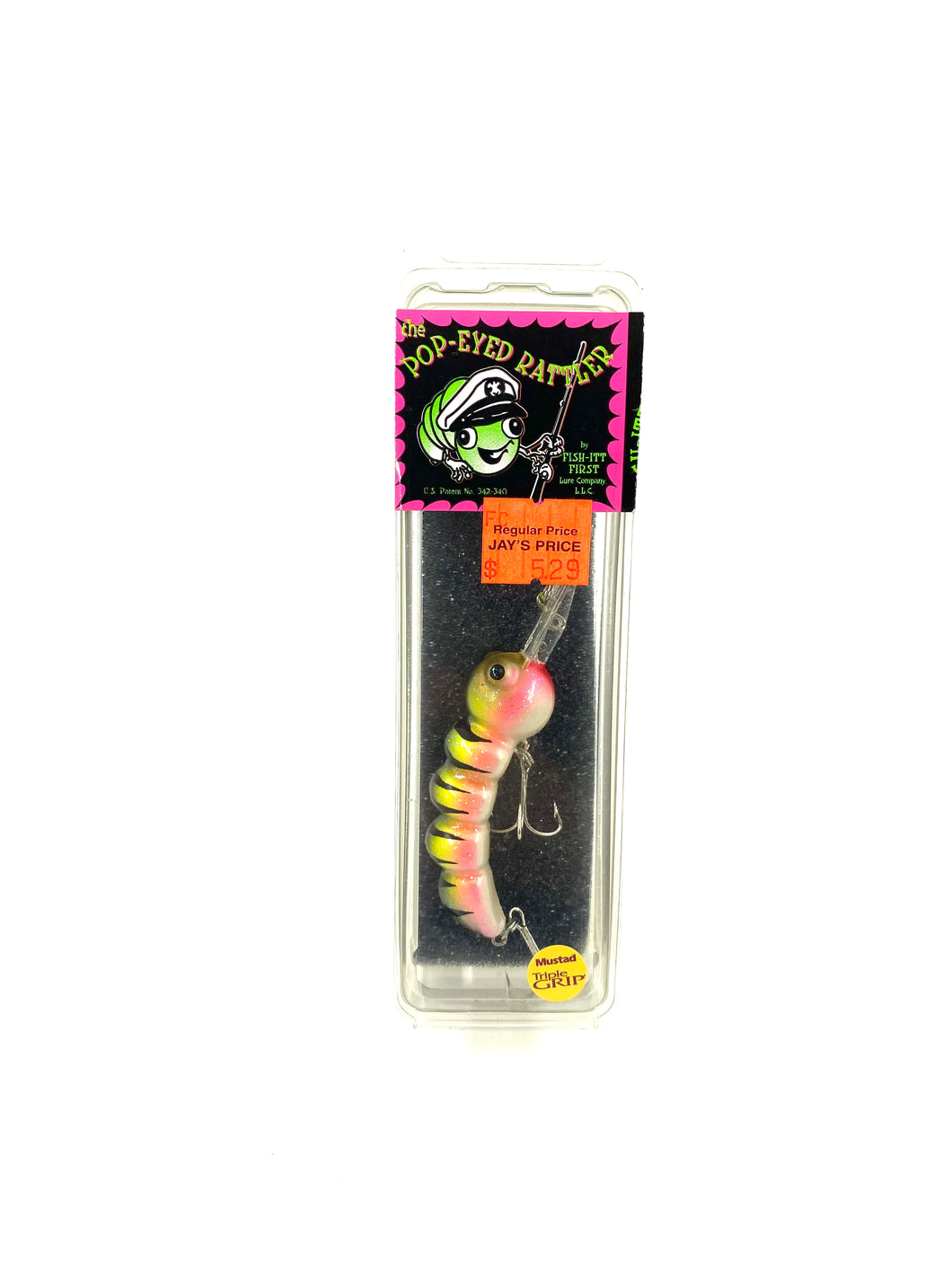 FISH-ITT FIRST LURE COMPANY • The POP-EYED RATTLER Fishing Lure • CRYSTAL RAINBOW TIGER