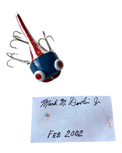 Lade das Bild in den Galerie-Viewer, Folk Artist Signed Card View of USA Flag FROGGISH Fishing Lure Handmade by MARK M. DEVLIN JR. Available at Toad Tackle.
