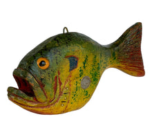 Load image into Gallery viewer, Buffalo Nickel View DULUTH FISHING DECOY (D.F.D.) by JIM PERKINS • LARGE BLUEGILL w/ BUFFALO NICKEL
