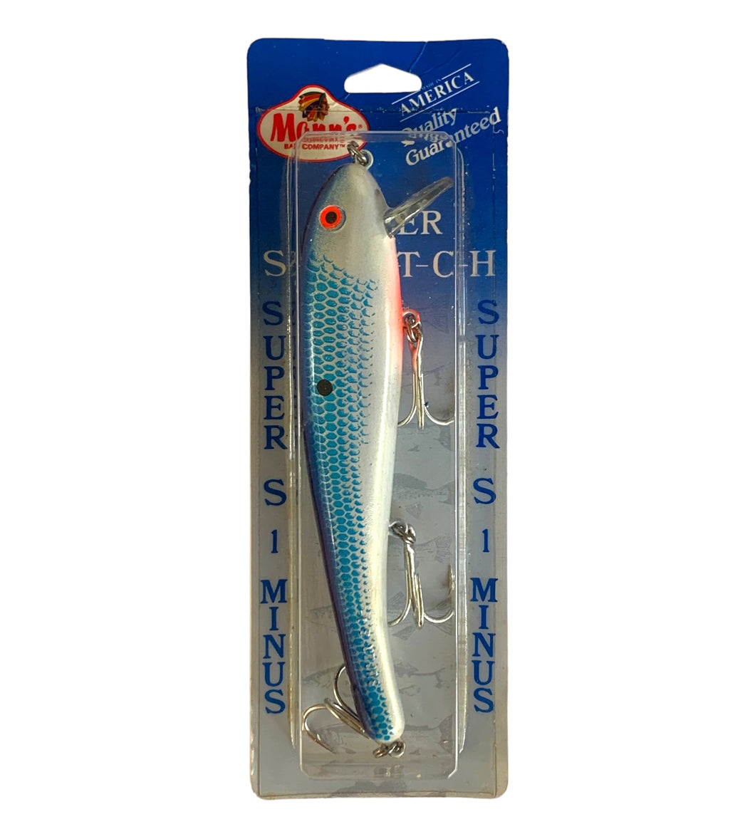 Front Package View of Manns SUPER STRETCH 1- (One Minus; S 1-; S1-) Fishing Lure in BLUE SCALE & PEARL WHITE BELLY