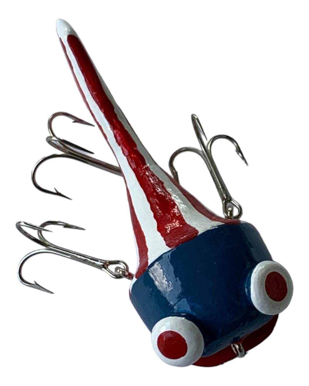 Top View of USA Flag FROGGISH Fishing Lure Handmade by MARK M. DEVLIN JR. Available at Toad Tackle.