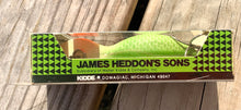 Load image into Gallery viewer, Vintage Heddon Geometric Design View for HEDDON Phosphorescent Series MAGNUM TADPOLLY Fishing Lure in Glo Green Alewife
