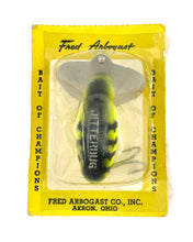 Load image into Gallery viewer, Back View of ARBOGAST Fly Rod Size JITTERBUG on Card in CHARTREUSE SILVER ON BODY
