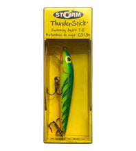 Load image into Gallery viewer, Front of Box View of STORM LURES BABY THUNDERSTICK Fishing Lure in BLUE HOT TIGER
