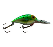 Load image into Gallery viewer, Right Facing View of STORM LURES WIGGLE WART Fishing Lure in METALLIC GREEN with SPECKS
