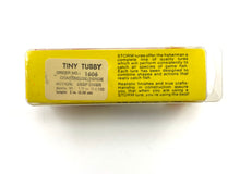 Load image into Gallery viewer, Bottom of Box Factory Sticker for STORM LURES TINY TUBBY Vintage Fishing Lure in Chartreuse/Perch
