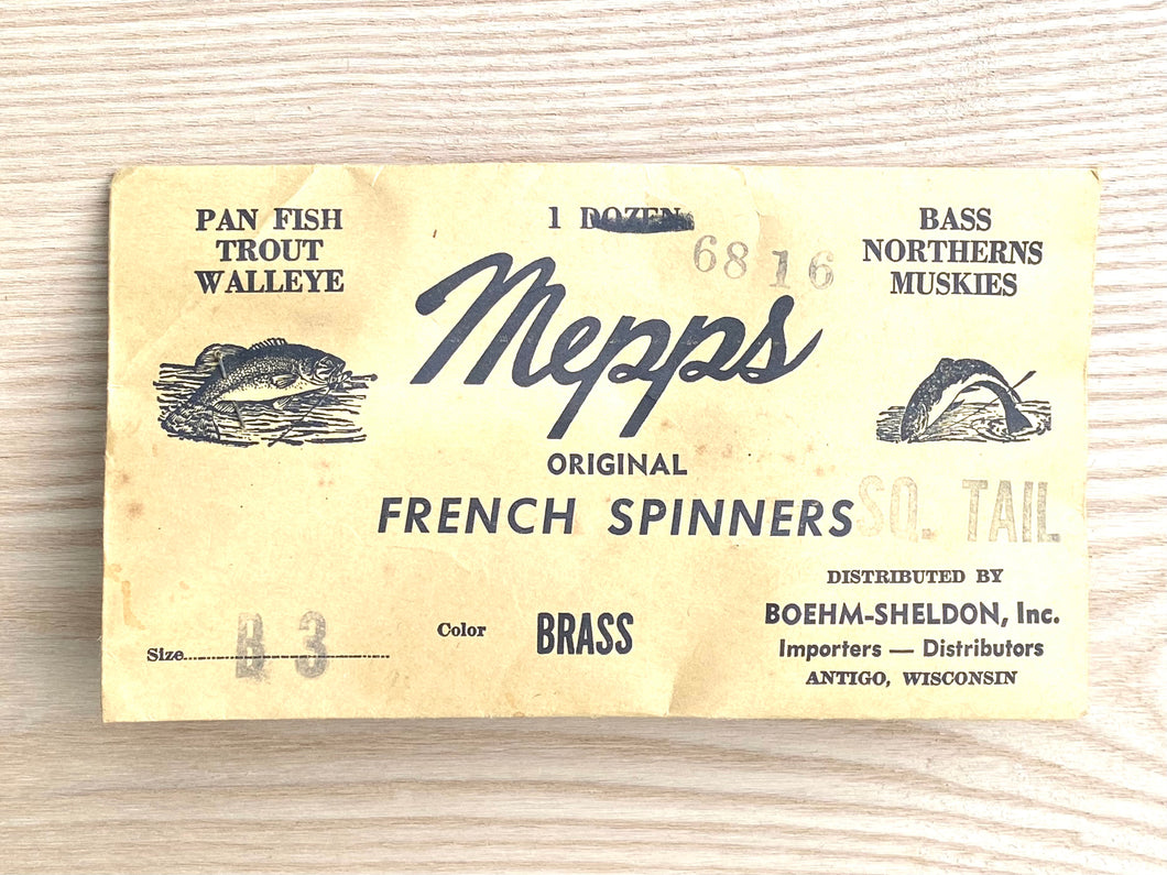 Antique • Factory Sealed MEPPS ORIGINAL FRENCH SPINNERS 6816 Fishing Lure •  B3 BRASS