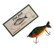 Load image into Gallery viewer, Left Facing With Box Top of FISH ARROW FLAT JACK STRONG BIG BAIT w/ GAMAKATSU HOOKS in BLUEGILL
