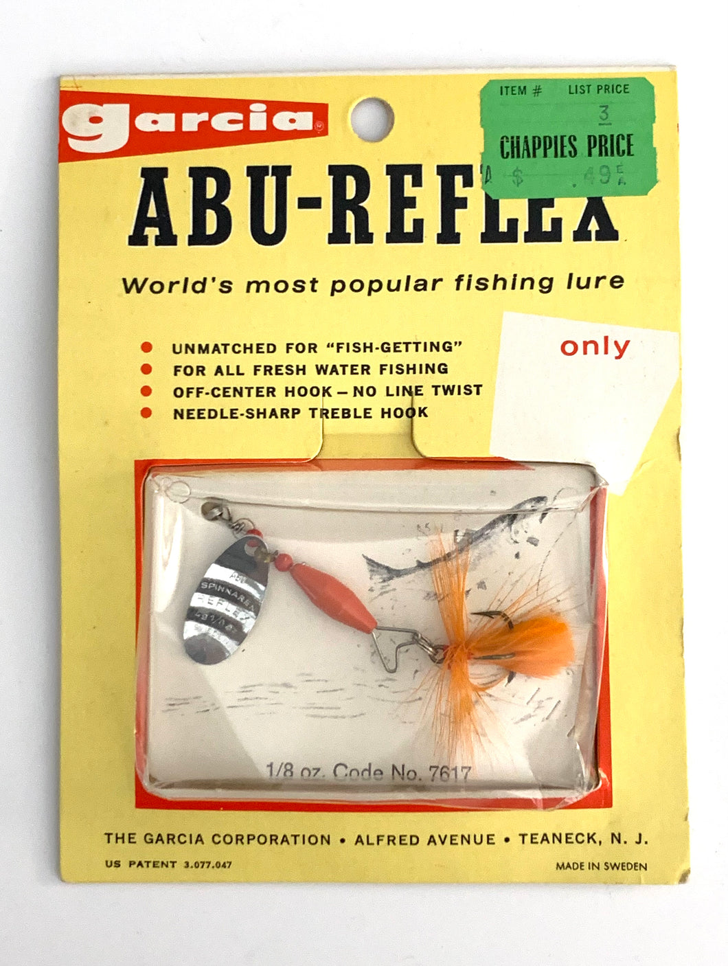 The GARCIA Corporation ABU-REFLEX 1/8 oz SWEDISH SPINNER • Code # 7617 • Vintage Fishing Lure