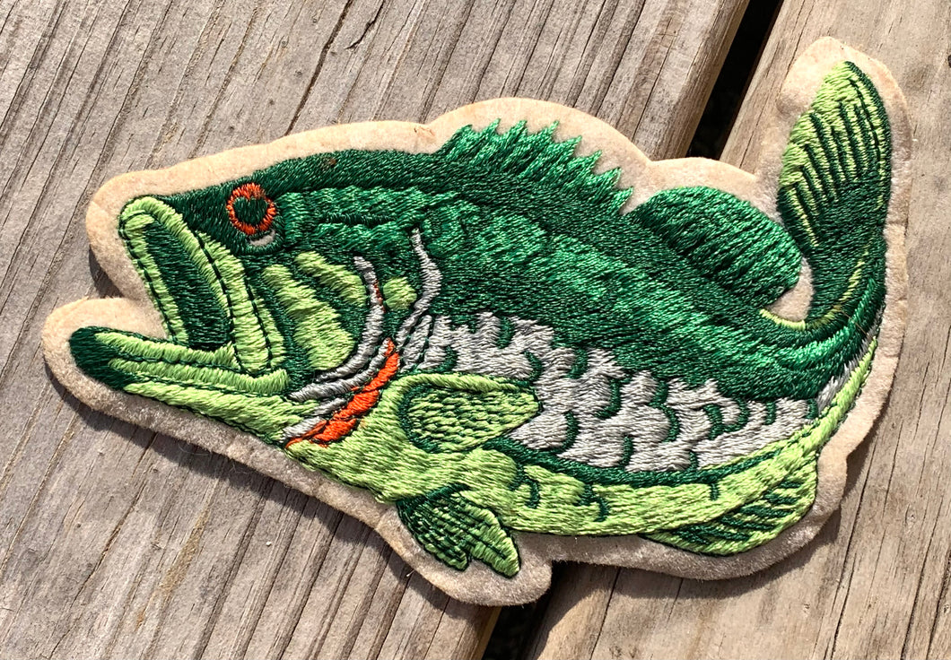 Vintage Jumping Bass Embroidered Patch on Felt Background
