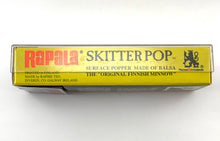 Load image into Gallery viewer, Box Side View of RAPALA SKITTER POP Topwater Fishing Lure in STAINLESS STEEL GOLD MULLET
