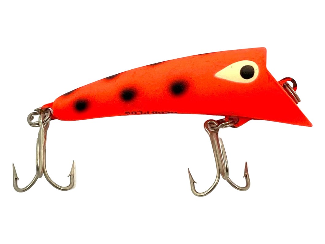 Right Facing View of HEDDON HEDD PLUG 8800 Series Fishing Lure in RFB FLUORESCENT, BLACK SPOT aka SPOTTED REDHORSE