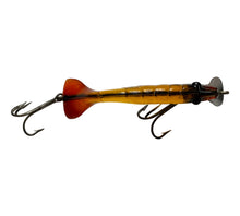 Load image into Gallery viewer, Top View of NICHOLS PLASTIC SHRIMP Vintage Fishing Lure in AMBER w/ RED TAIL
