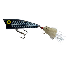 Load image into Gallery viewer, Left Facing VIew of REBEL LURES Pop-R P-60 Fishing Lure in BLACK w/ WHITE HERRINGBONE
