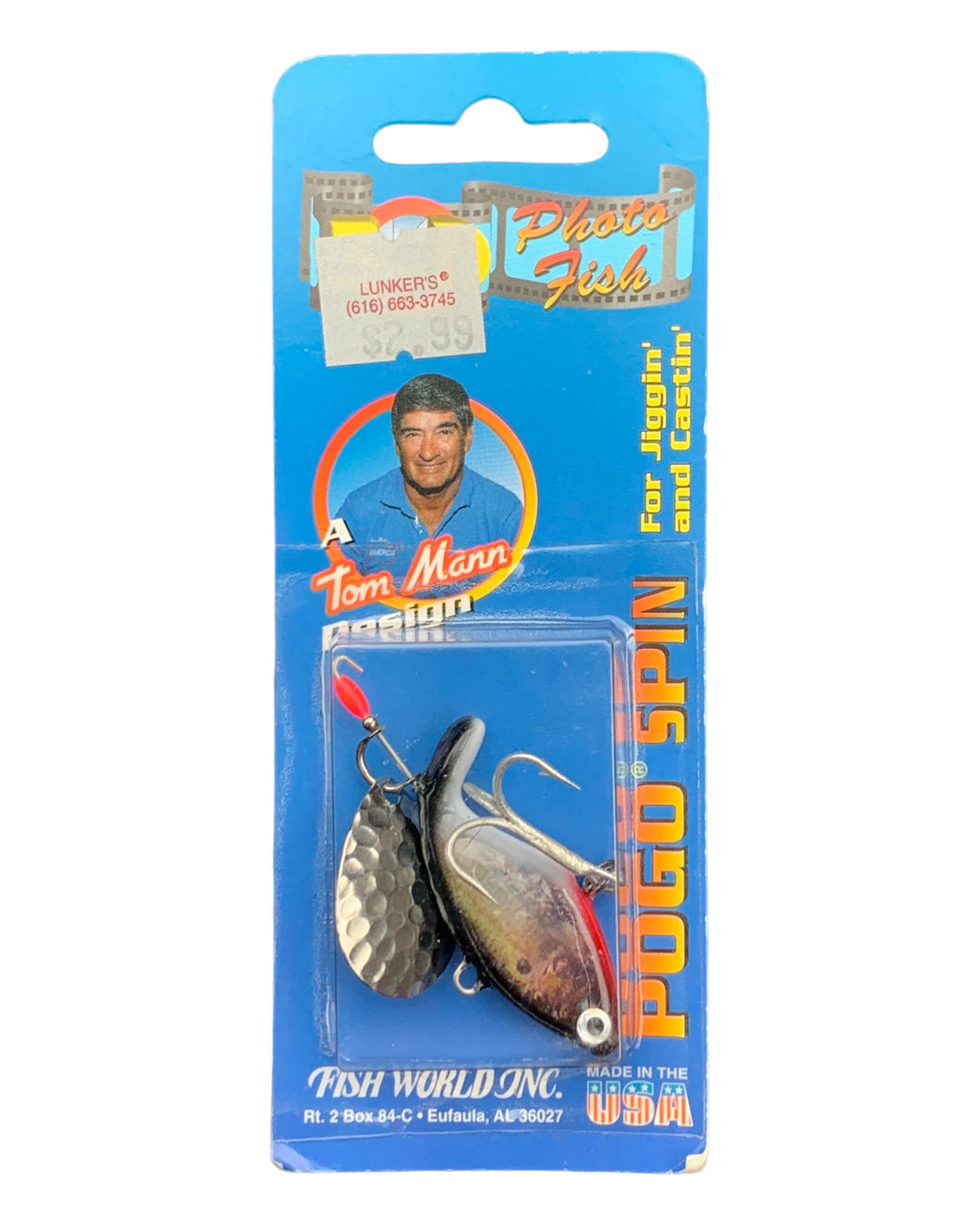 Tom Mann Fish World Inc. POGO SPIN Fishing Lure Front Package View