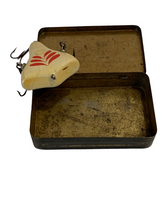 Load image into Gallery viewer, Front Facing View of HOWE&#39;S VACUUM BASS BAIT Antique Wood Fishing Lure w/ Original Tin
