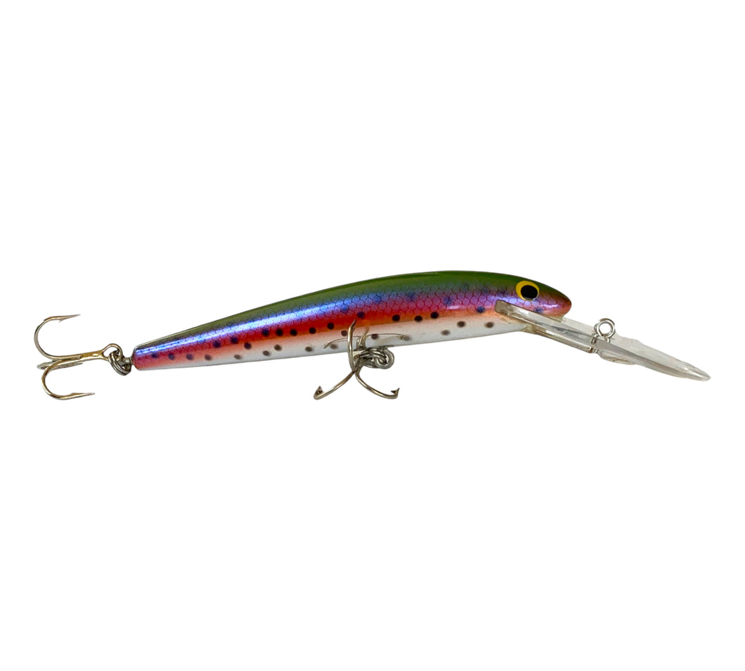 Right Facing View of BAGLEY BAIT COMPANY  BANG-O #5 Fishing Lure in RAINBOW TROUT on SILVER CHROME. For Sale Online at Toad Tackle. 