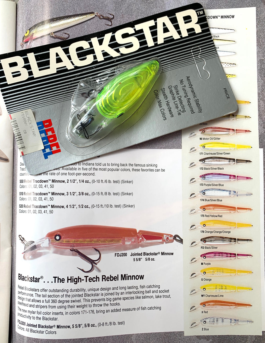 Catalog Information View of Rebel Lures BLACKSTAR Fishing Lure in CHARTREUSE LIME