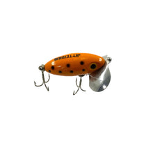 Load image into Gallery viewer, Right Facing View of FRED ARBOGAST JITTERBUG Vintage Fishing Lure in Orange with Black Dots
