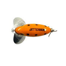 Load image into Gallery viewer, Top View of FRED ARBOGAST JITTERBUG Vintage Fishing Lure in Orange with Black Dots
