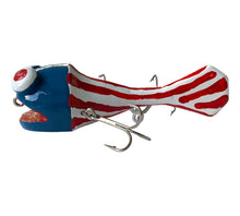 Lade das Bild in den Galerie-Viewer, Left Facing View of USA Flag FROGGISH Fishing Lure Handmade by MARK M. DEVLIN JR. Available at Toad Tackle.
