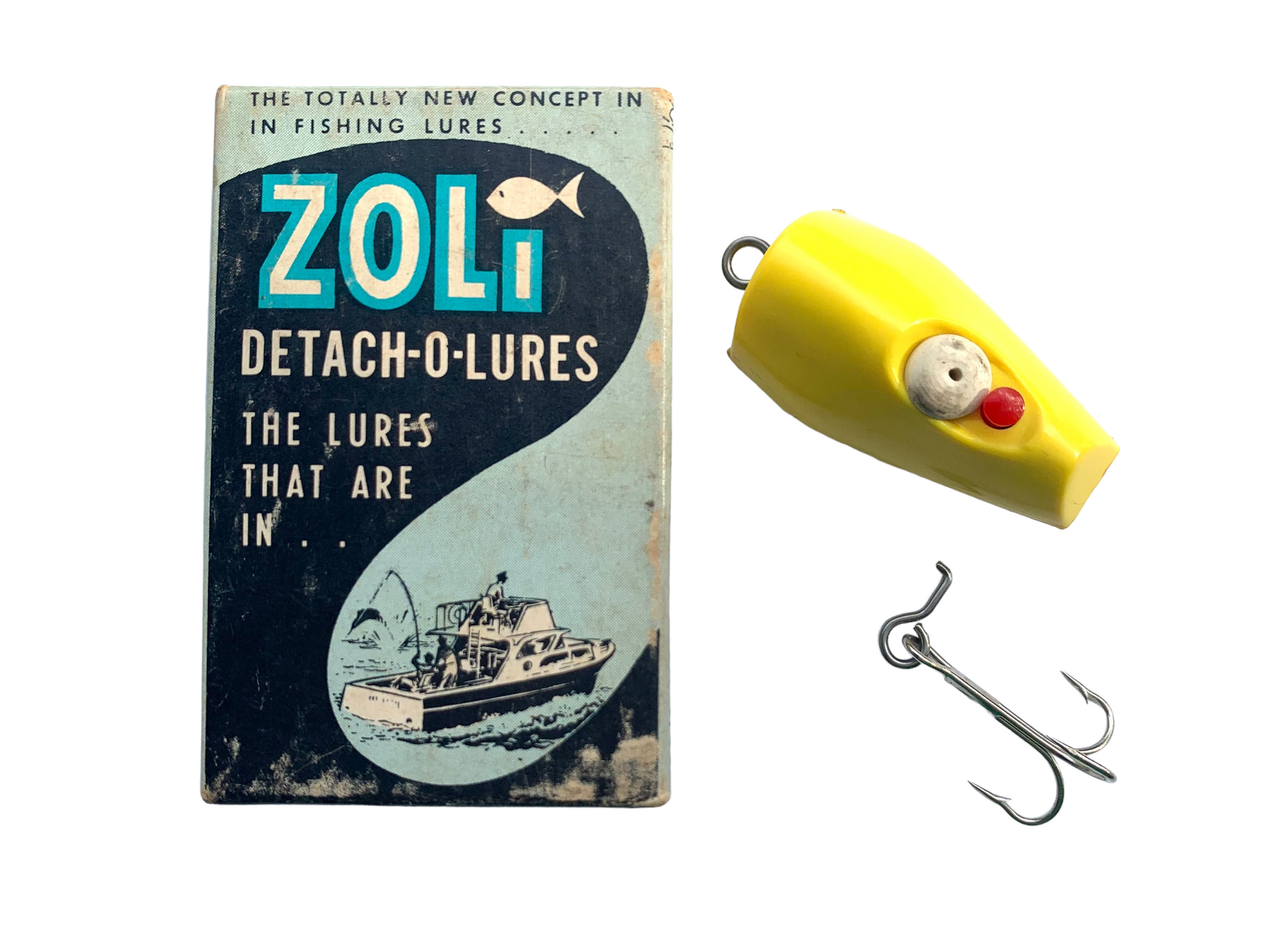 Antique ZOLi DETACH-O-LURES No. 100 Fishing Lure • YELLOW – Toad