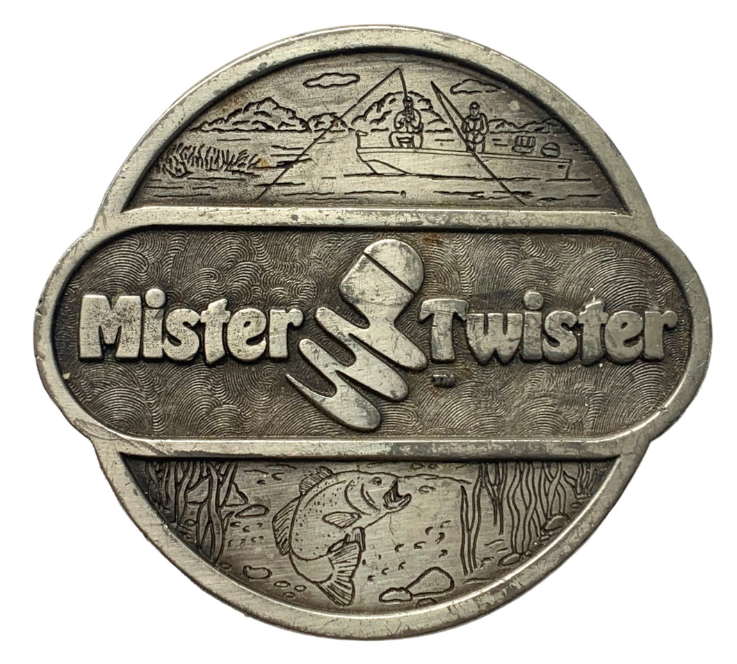 Front View of MISTER TWISTER SOFT FISHING BAITS BELT BUCKLE. Buy Online at Toad Tackle!