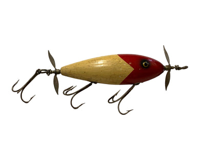 Right Facing View of SOUTH BEND 963 RW SURF-ORENO Wood Fishing Lure in RED WHITE