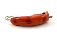 Lade das Bild in den Galerie-Viewer, Antique IDEEL &quot;The Weeder&quot; 5/8 oz Spring Loaded Fishing Lure • ORANGE w/ RED DOTS
