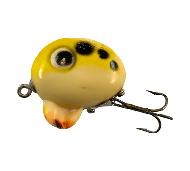 Toad Tackle • ToadTackle.net • ToadTackle.co • ToadTackle.us • Antique Vintage Discontinued Fishing Lures • The Ropher Tackle Company Lure • THE SOUTH BEND BAIT COMPANY FIN-DINGO Fishing Lure in YELLOW w/ BLACK SPOTS