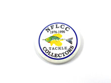 Load image into Gallery viewer, 20th Anniversary NFLCC Tackle Collectors Button Pin • ARBOGAST SUNFISH TIN LIZ

