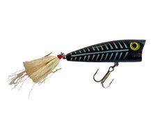 Load image into Gallery viewer, Right Facing View of REBEL LURES Pop-R P-60 Fishing Lure in BLACK w/ WHITE HERRINGBONE
