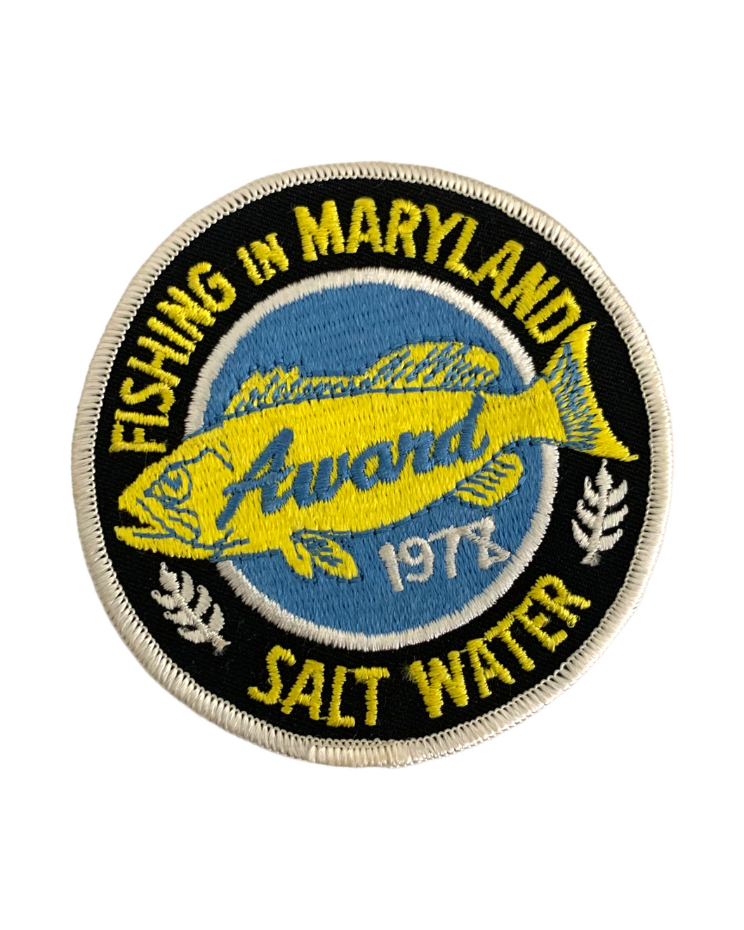 FISHING IN MARYLAND SALT WATER 1978 AWARD PATCH in Black White Yellow & Sky Blue