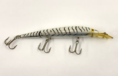 Toad Tackle • ToadTackle.net • ToadTackle.co • ToadTackle.us • FASTRAC JOINTED MINNOW Vintage Fishing Lure • SILVER BODY/WHITE BACK w/ BLACK STRIPES