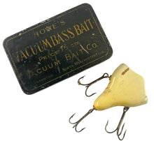 Load image into Gallery viewer, Bottom View of HOWE&#39;S VACUUM BASS BAIT Antique Wood Fishing Lure w/ Original Tin
